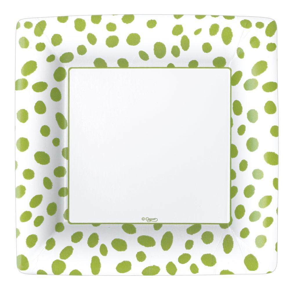Spots Square Paper Dinner Plates in Green