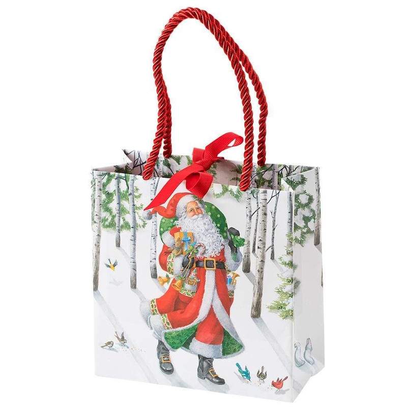 Caspari Woodland Santa Small Gift Bag
