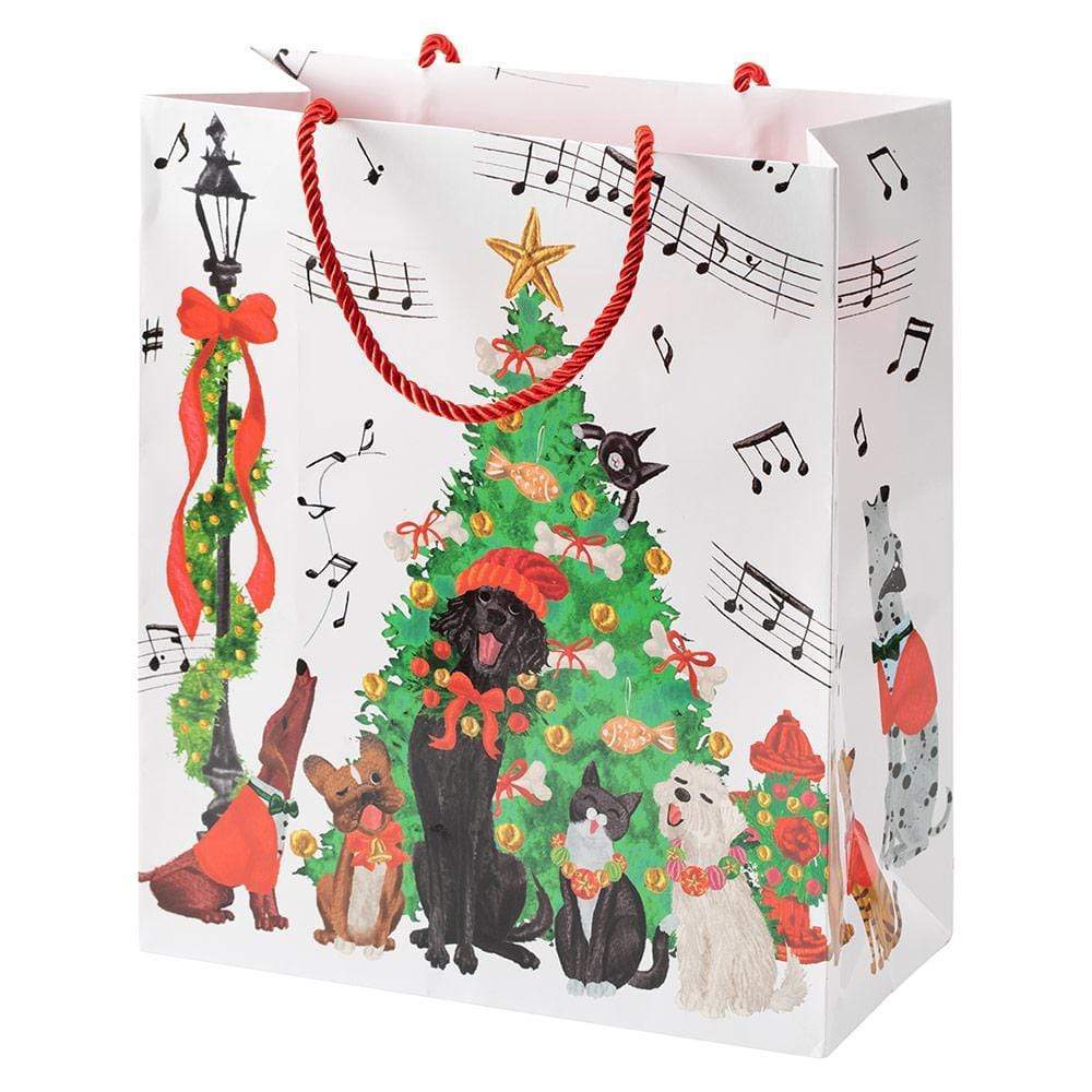 Caspari Caroling Pets Large Gift Bag