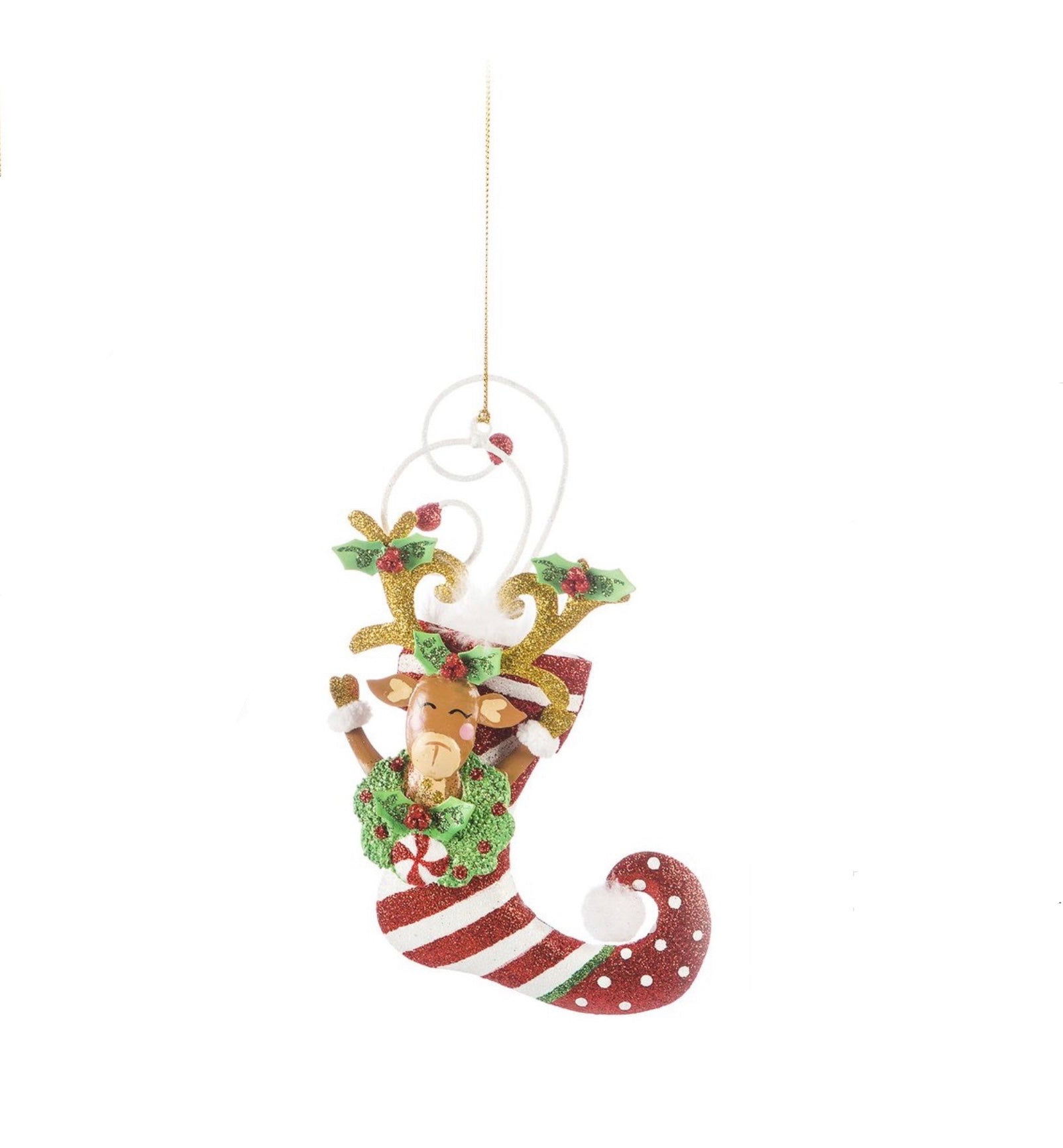 Kringles Stocking Reindeer Ornament (Striped)