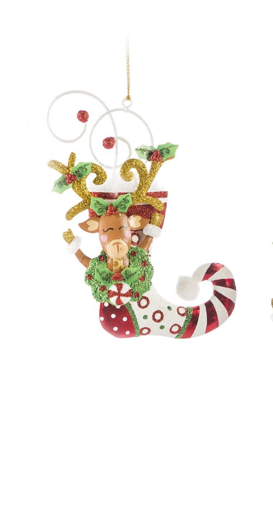 Kringles Stocking Reindeer Ornament (Dots)