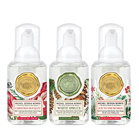 Michel Design Works Mini Foaming Soap 3-Pack Set (Christmas Bouquet, White Spruce, Joy to the World)