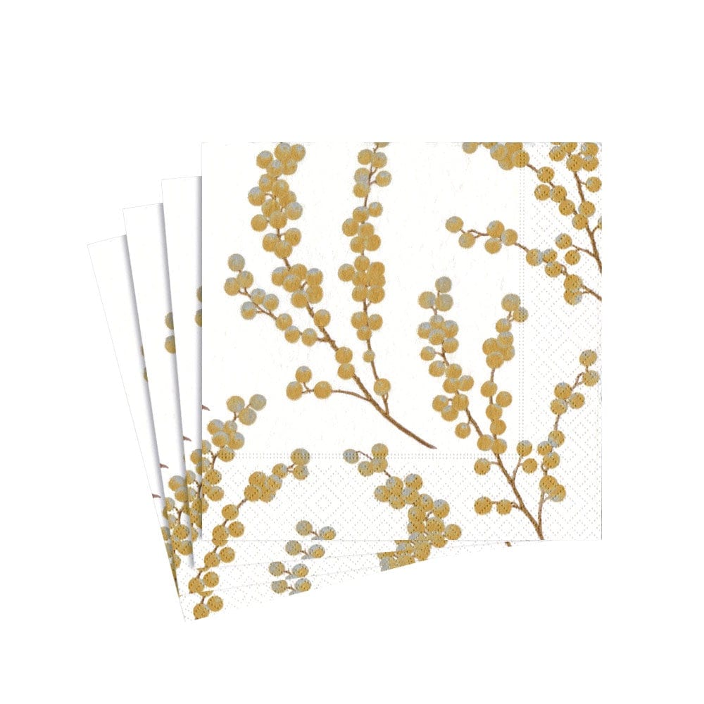 Berry Branches White/Gold Boxed Cocktail Napkins