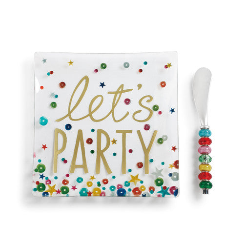 Let's Party Glass Plate with Spreader Set